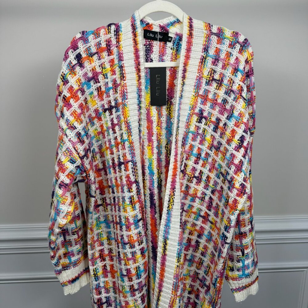 LiLu LiLu, Sweater, Size 10, Multicolor Open-Knit Cardigan